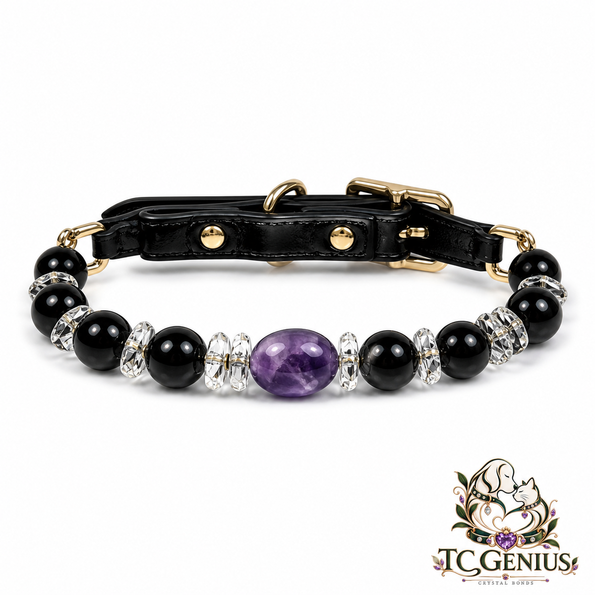 The King — Personalized Crystal Leather Pet Collar