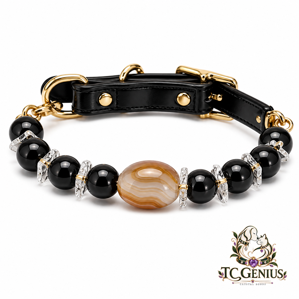 The King — Personalized Crystal Leather Pet Collar
