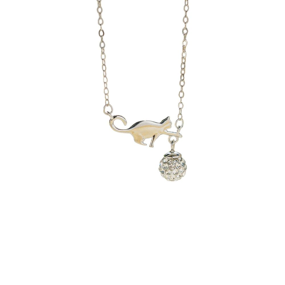 Cat Playing with Ball Silver Necklace | Cat Lover Gift