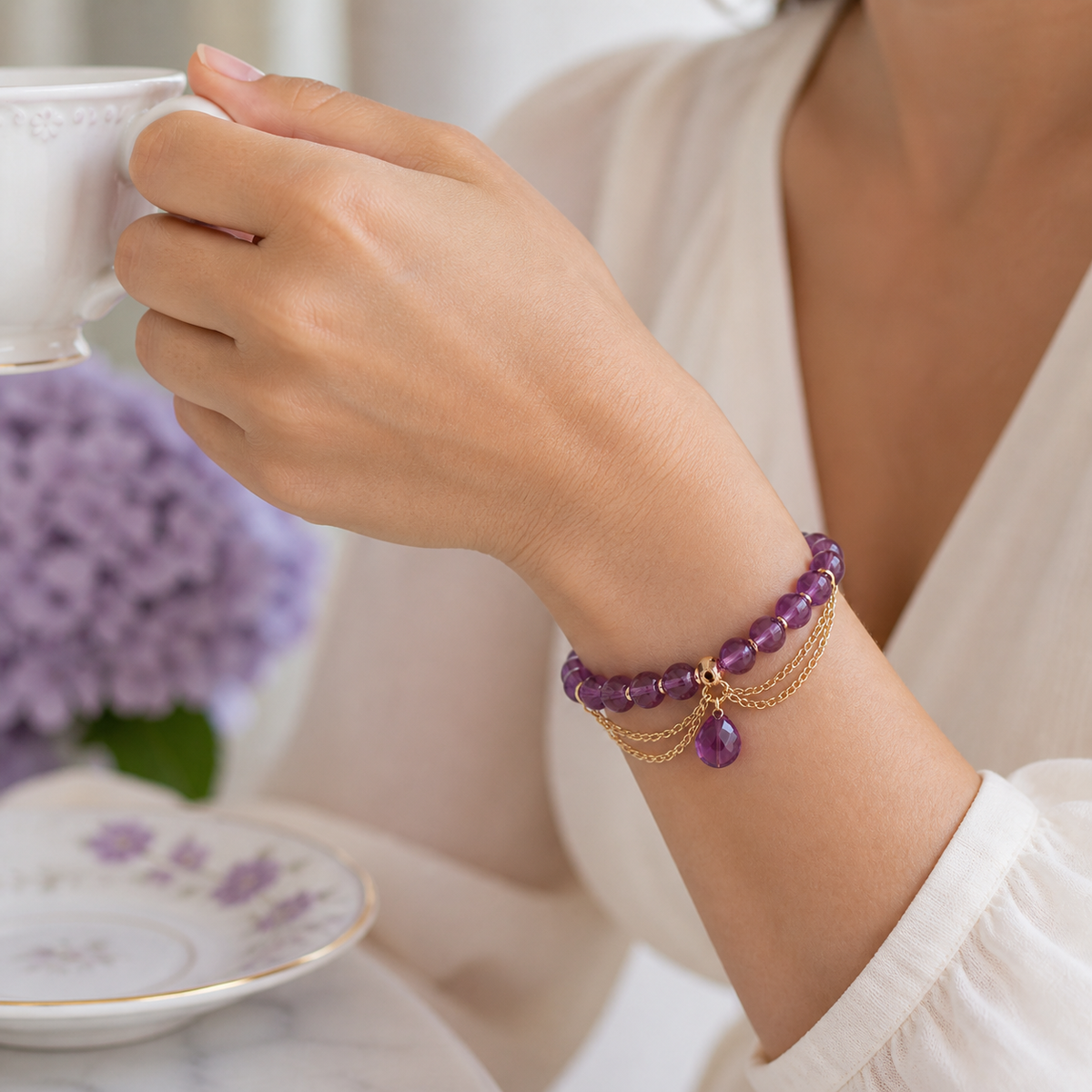 The Queen — Purple Crystal & Gold-Tone Charm Bracelet