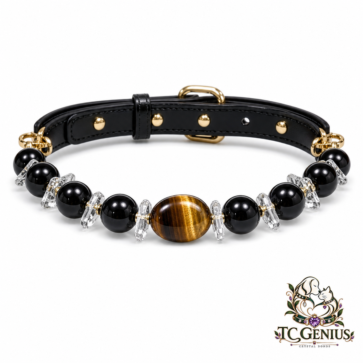 The King — Personalized Crystal Leather Pet Collar