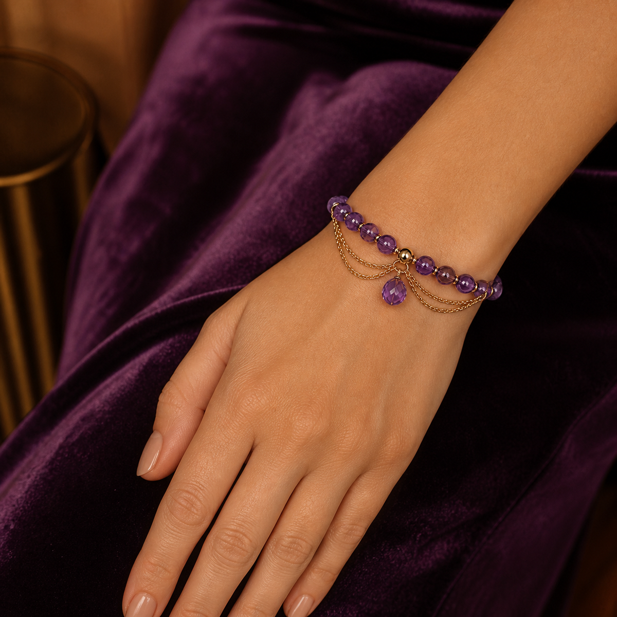 The Queen — Purple Crystal & Gold-Tone Charm Bracelet