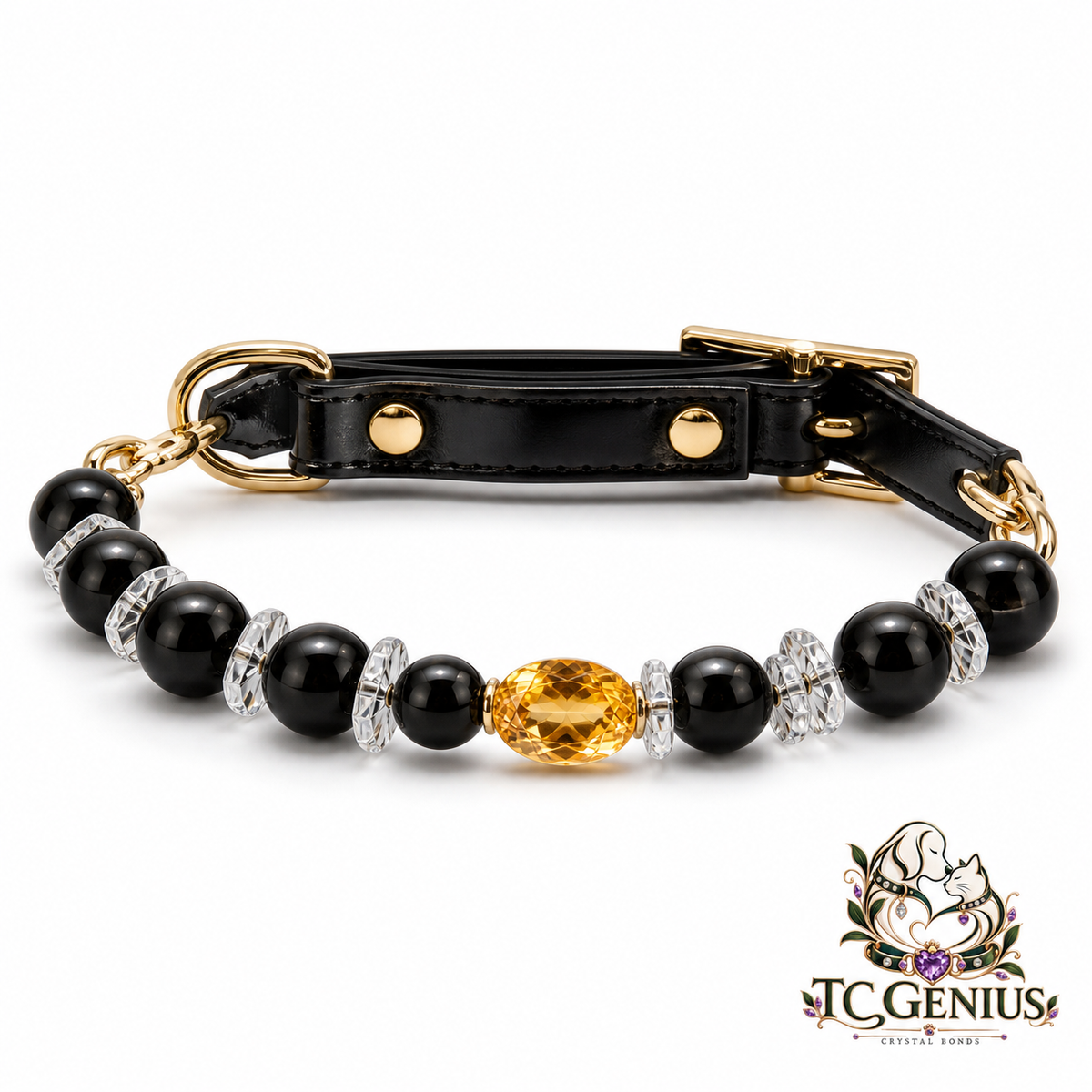 The King — Personalized Crystal Leather Pet Collar