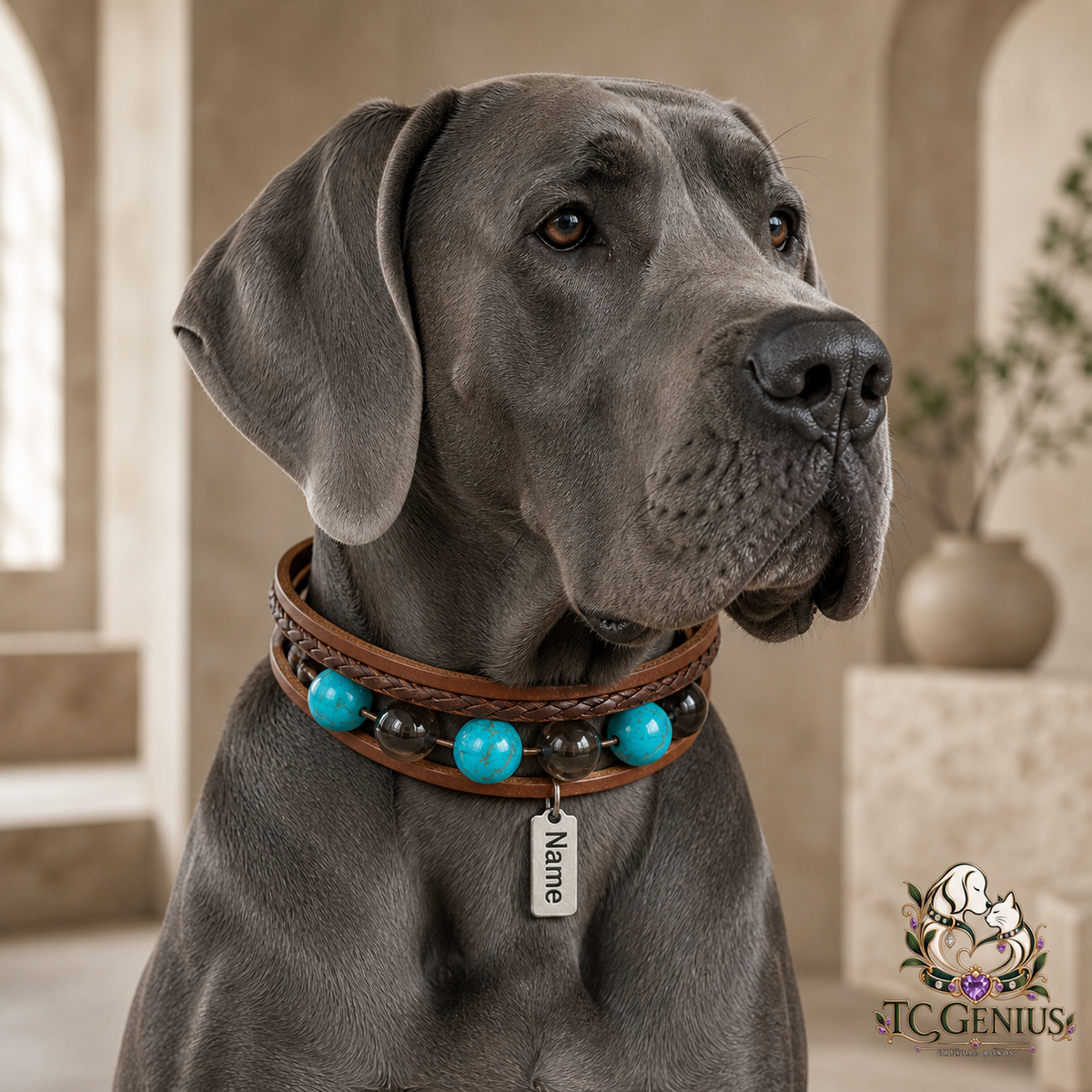 The Knight — Custom Crystal Leather Pet Collar