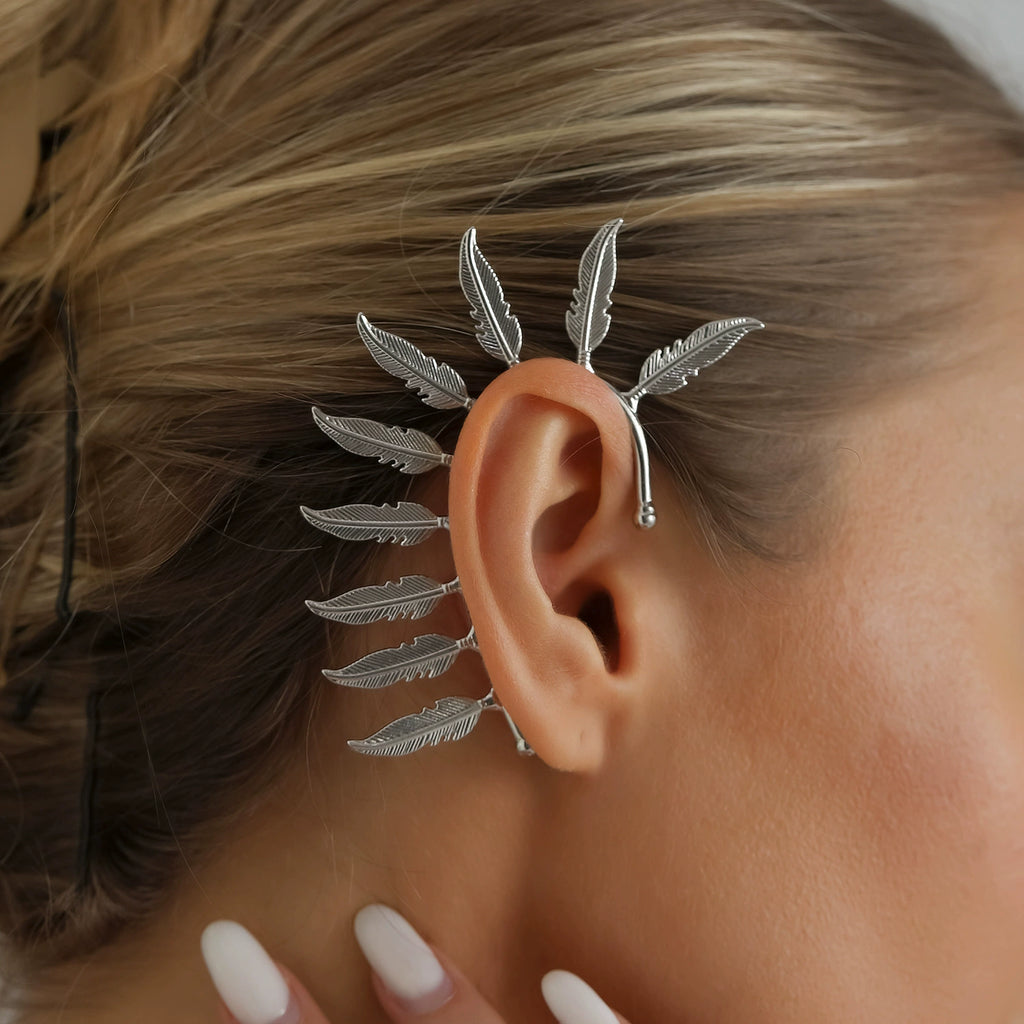 Metal Feather Earcuff Earrings