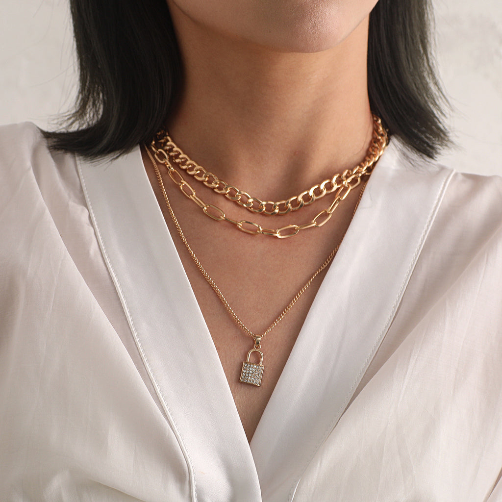 Full Diamond Lock Pendant Necklace