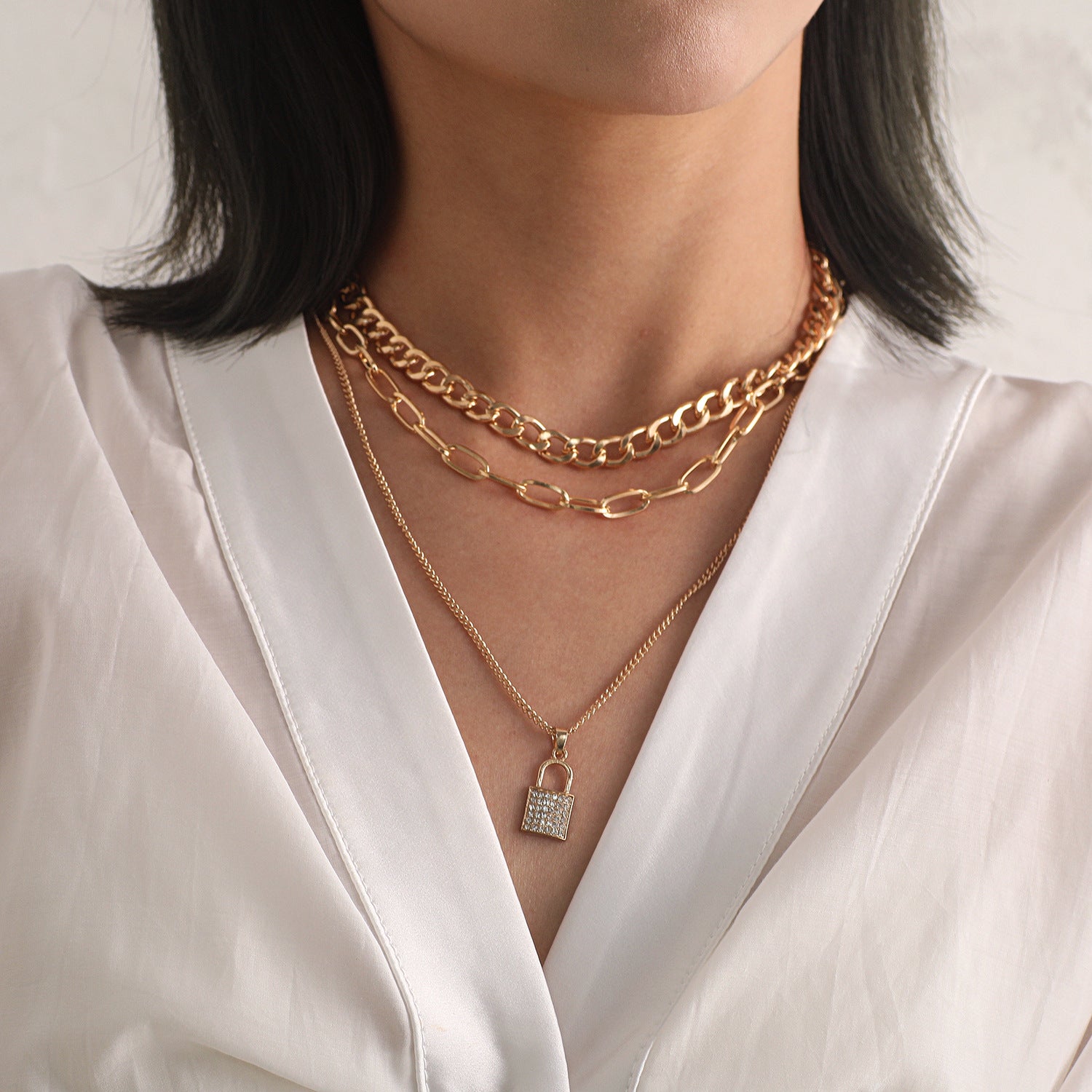 Full Diamond Lock Pendant Necklace