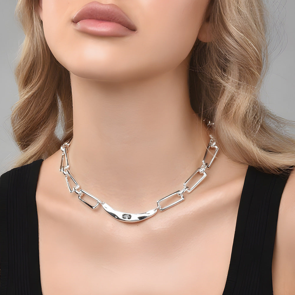 Grey Crystal Geometric Choker Necklace