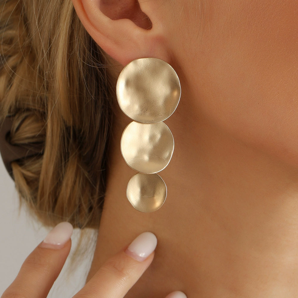 Triple-Layer Hammered Geometric Disc Studs