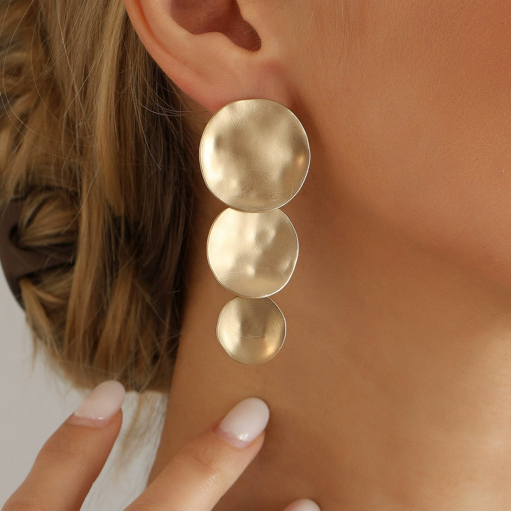 Triple-Layer Hammered Geometric Disc Studs