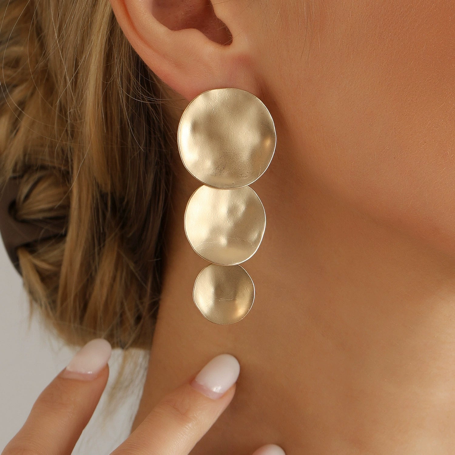 Triple-Layer Hammered Geometric Disc Studs