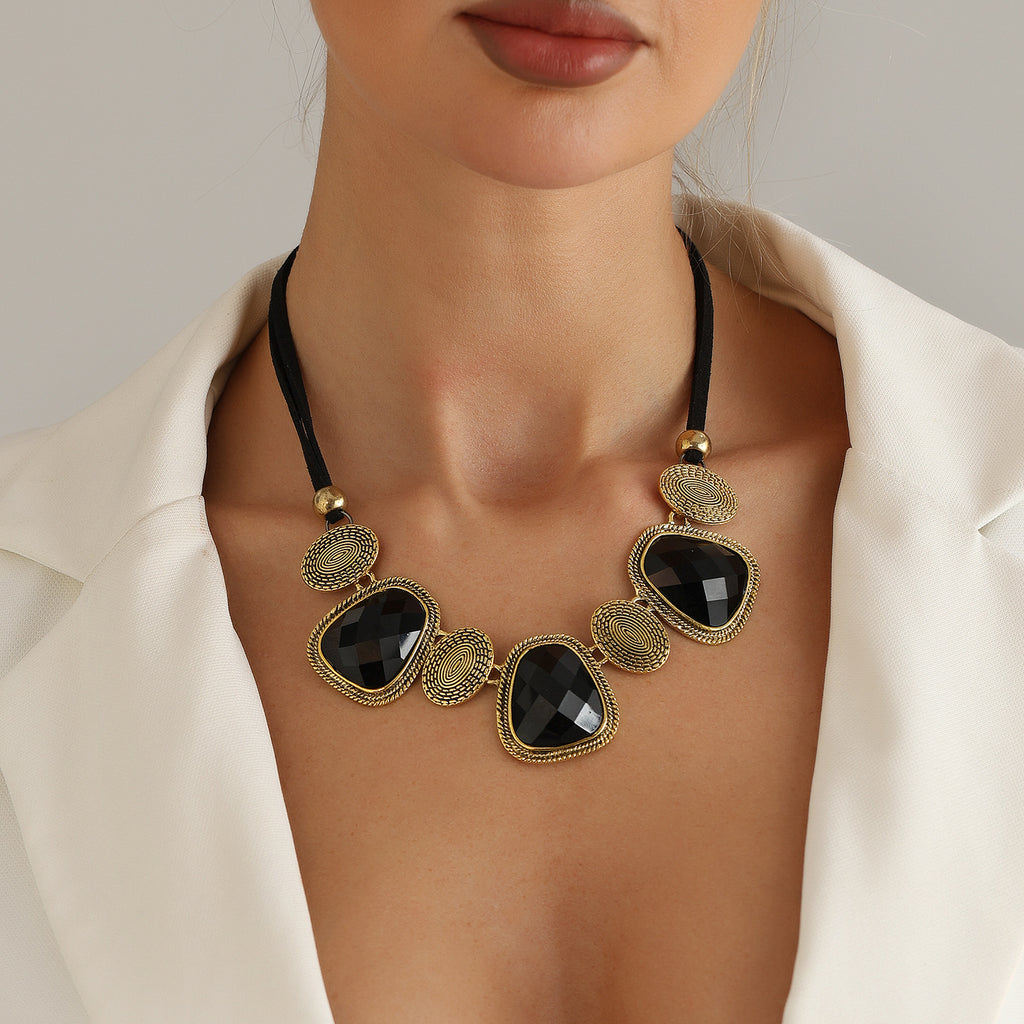 Black Gemstone Bohemian Necklace