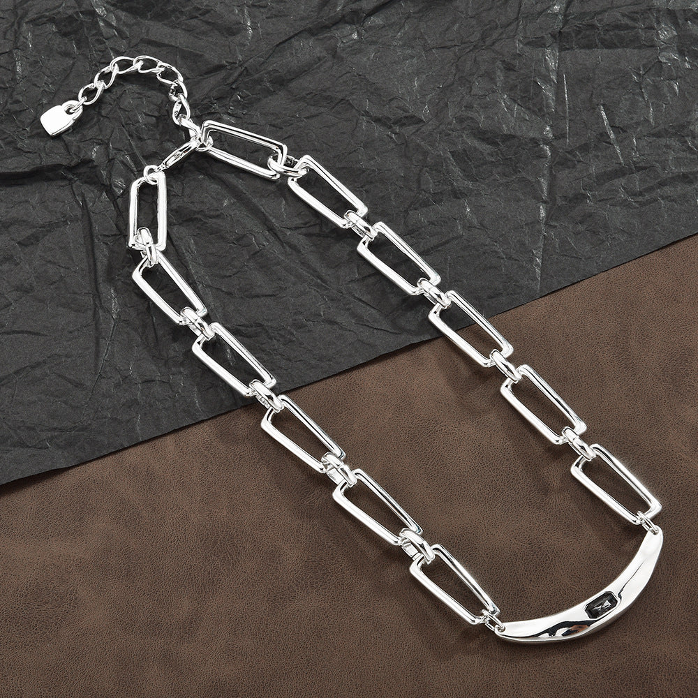 Grey Crystal Geometric Choker Necklace