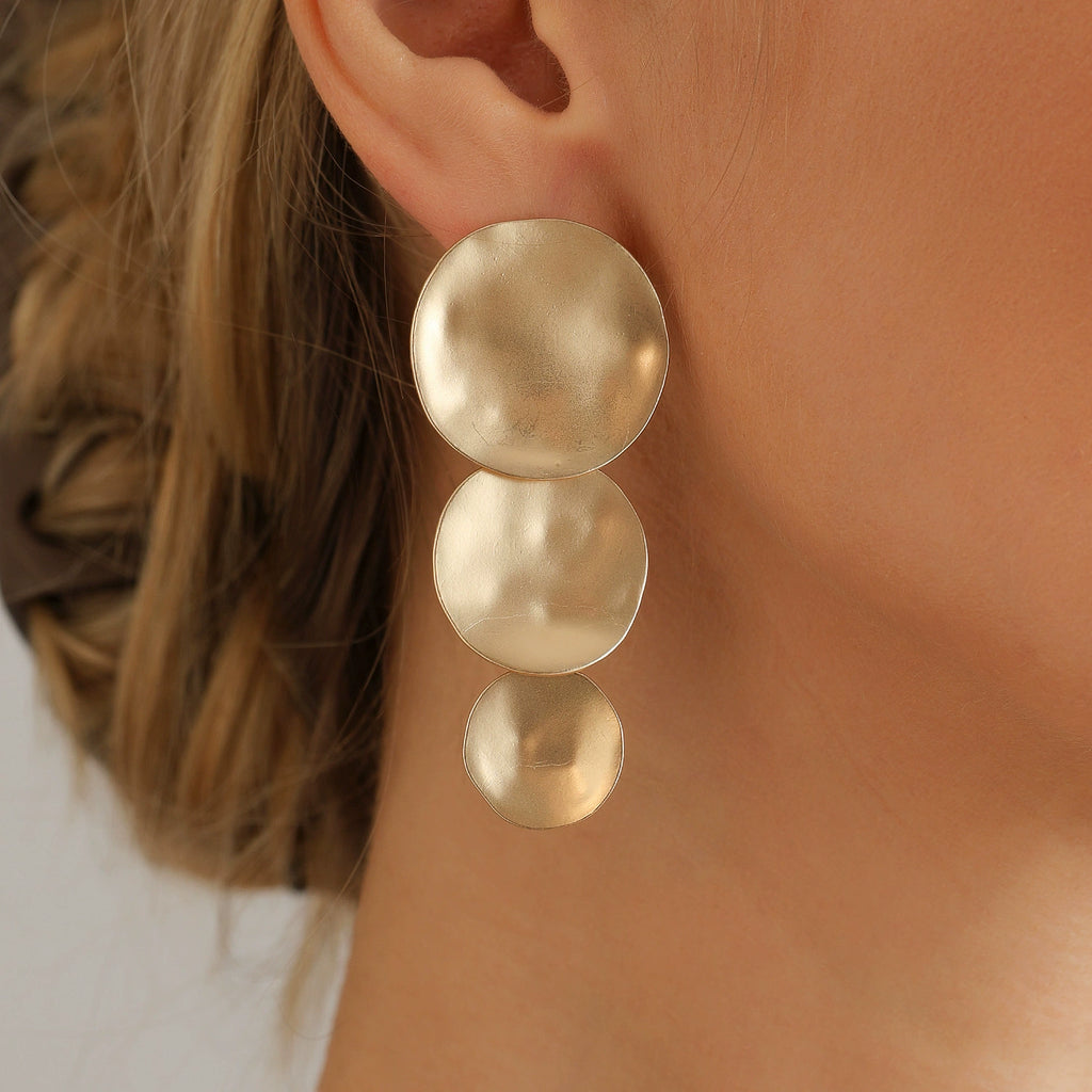 Triple-Layer Hammered Geometric Disc Studs