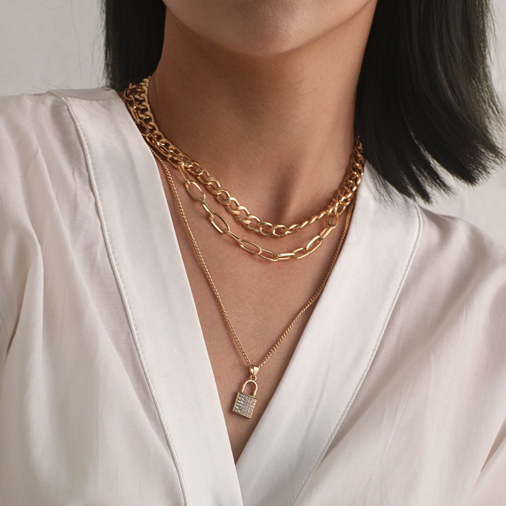 Full Diamond Lock Pendant Necklace
