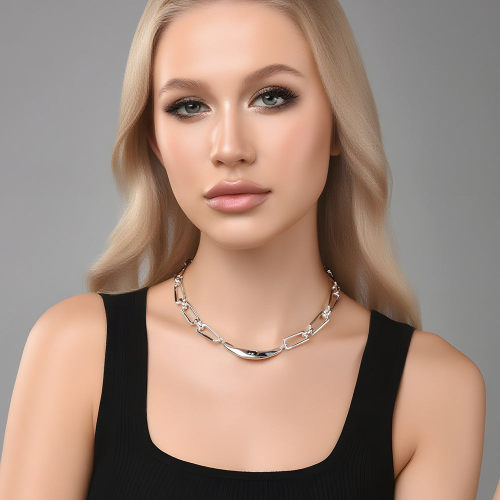 Grey Crystal Geometric Choker Necklace