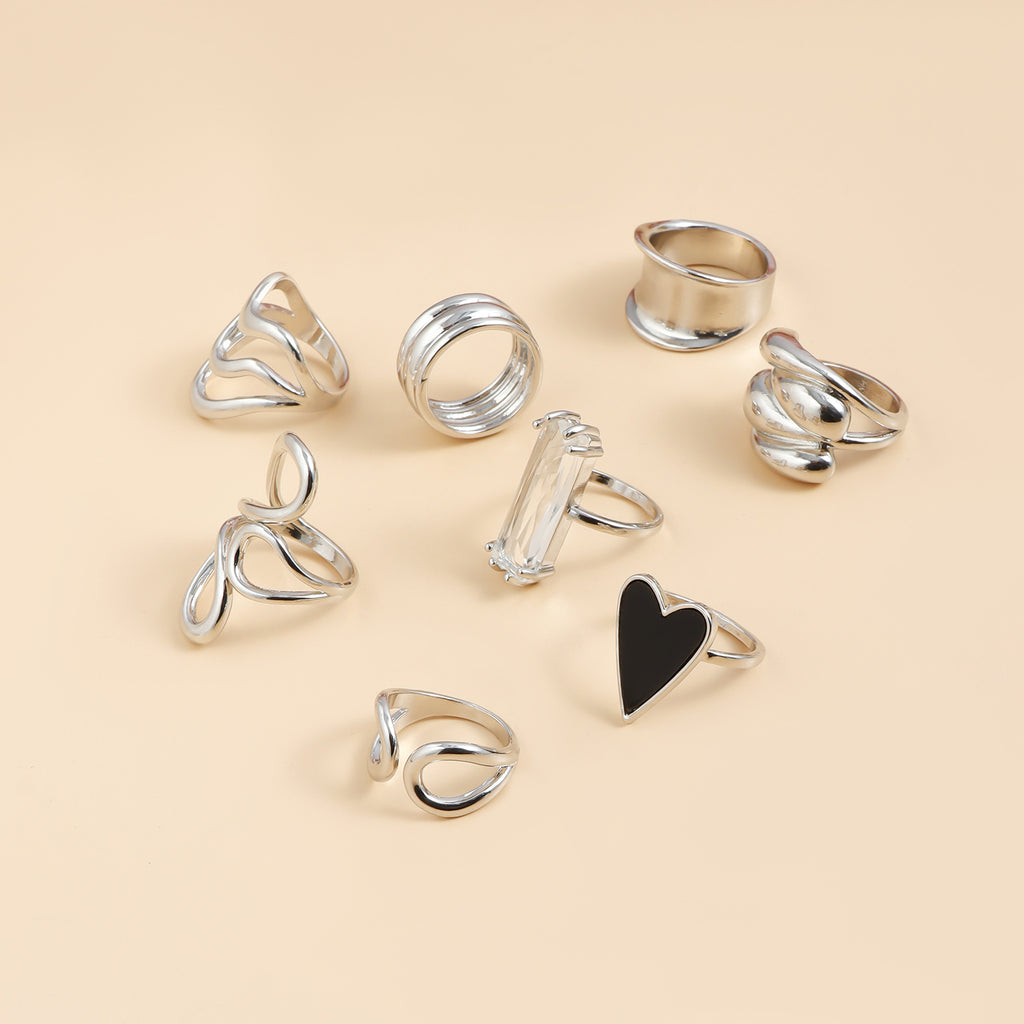 Heart Irregular Line Ring Set