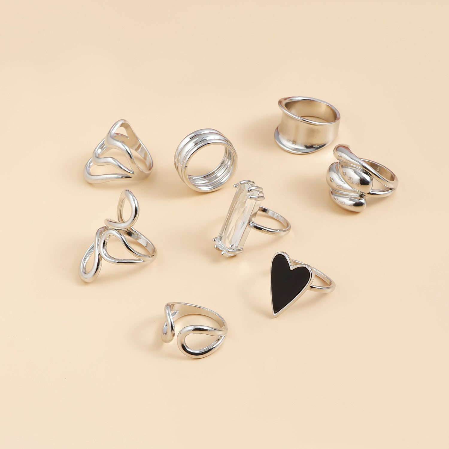Heart Irregular Line Ring Set