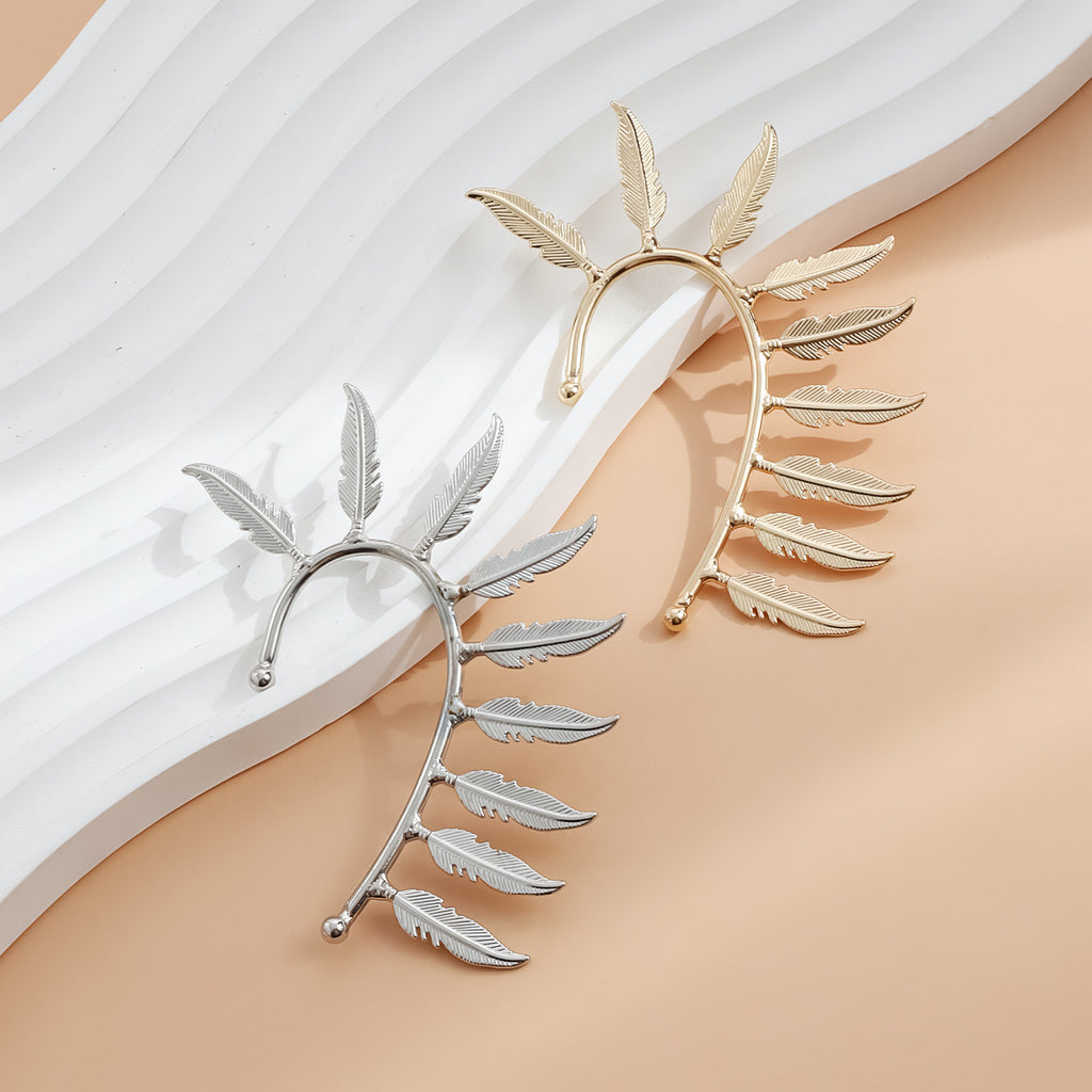 Metal Feather Earcuff Earrings