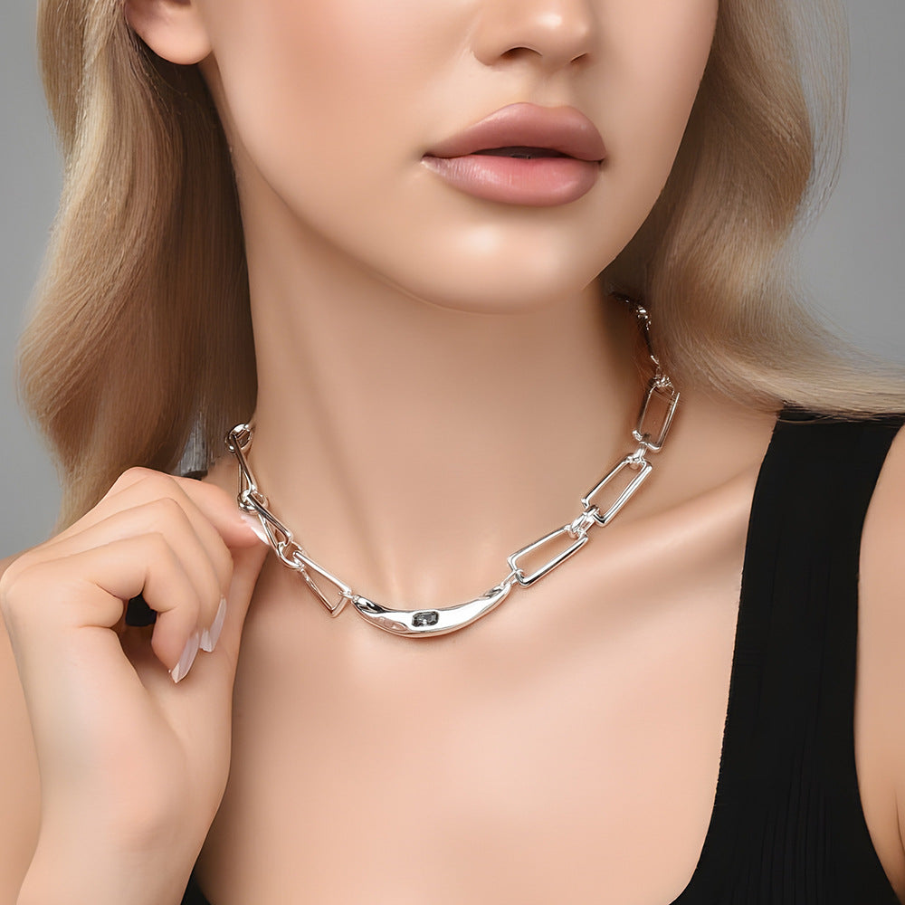 Grey Crystal Geometric Choker Necklace