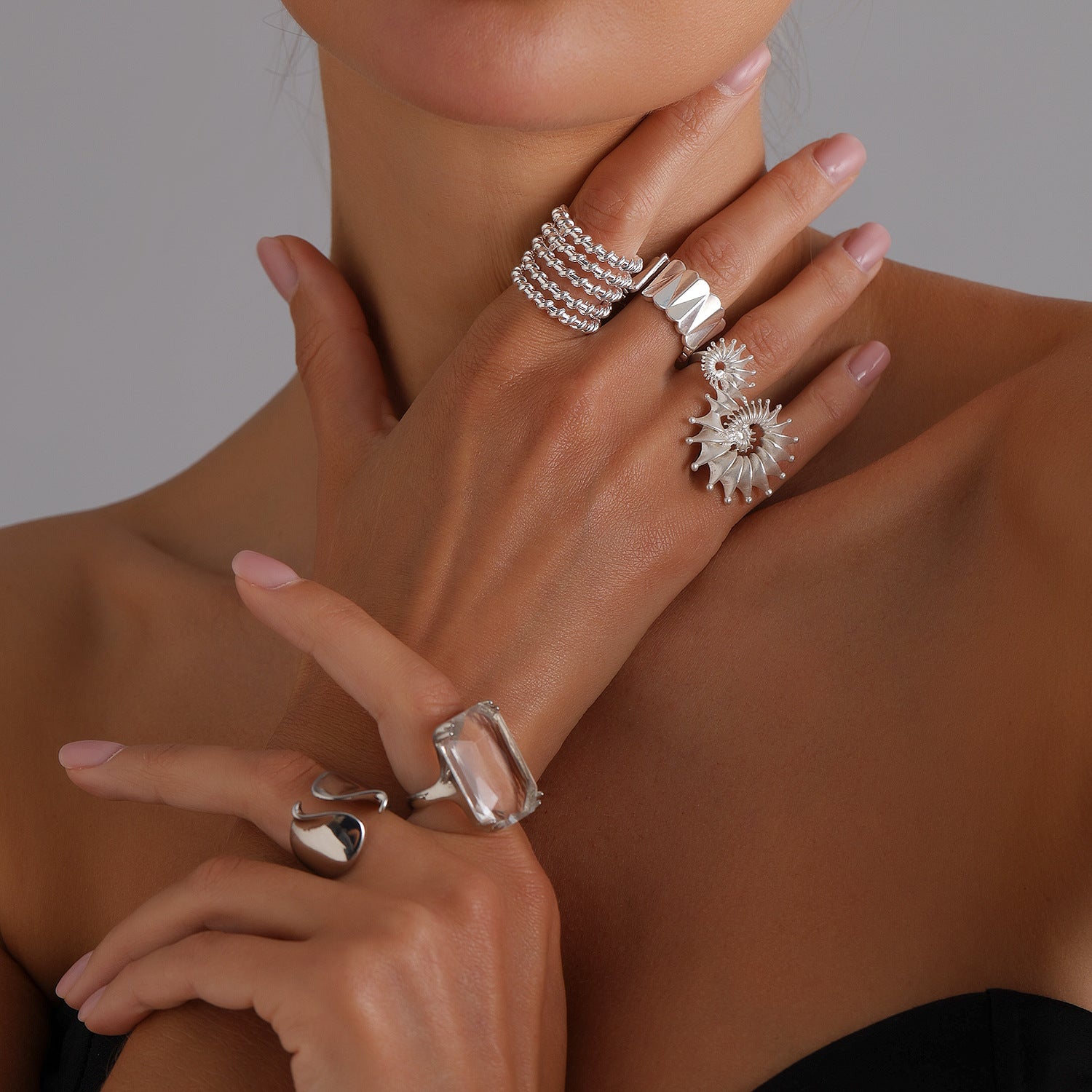 Spiral Open Ring Set