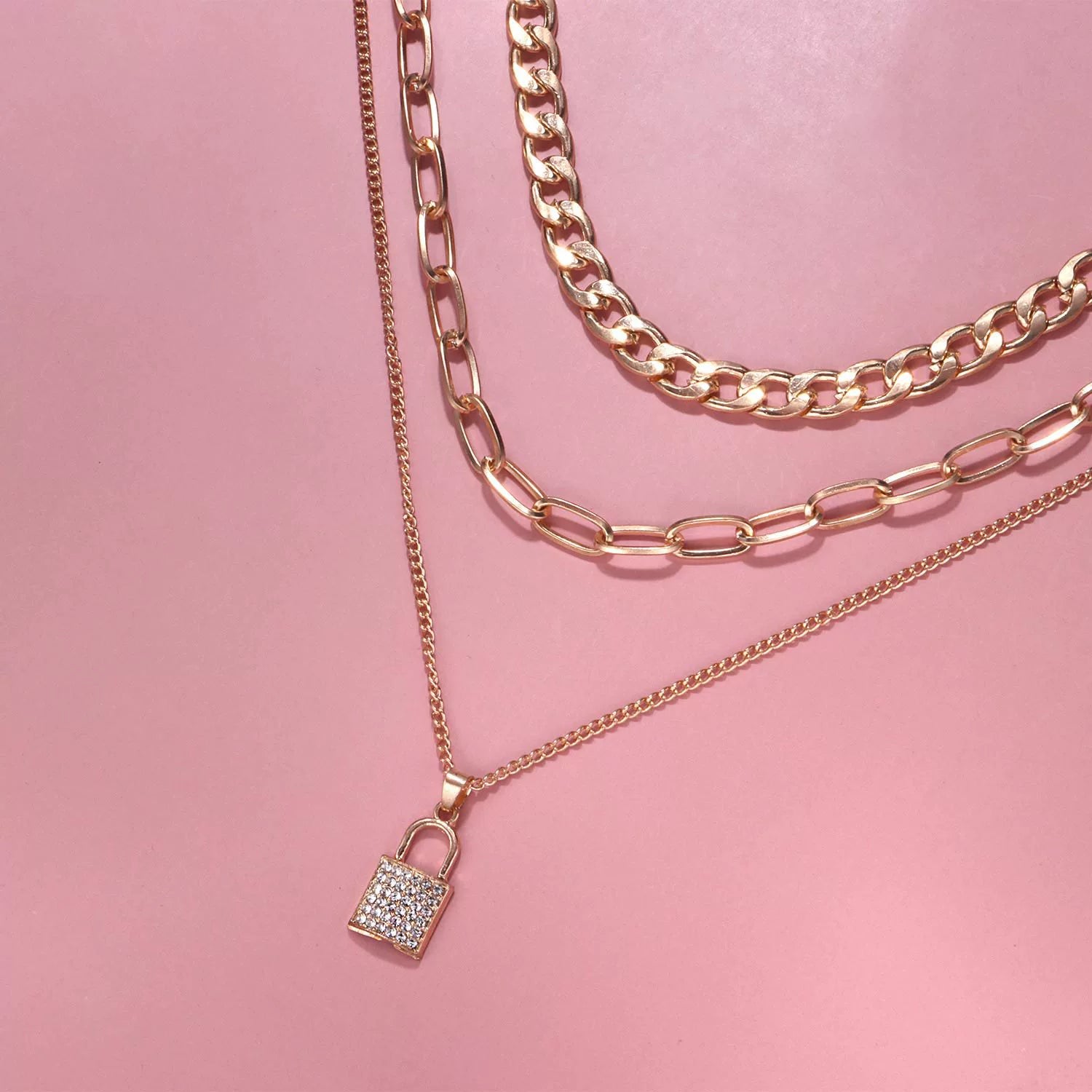 Full Diamond Lock Pendant Necklace