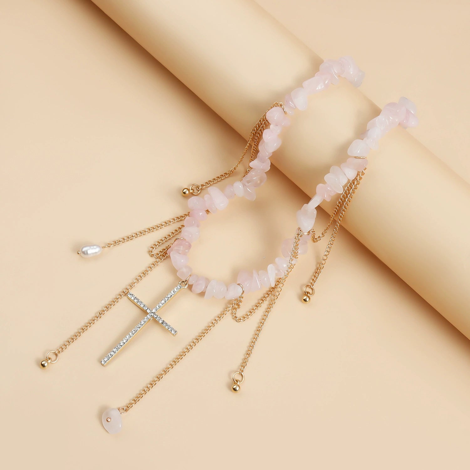 Vintage Rose Quartz Cross Necklace