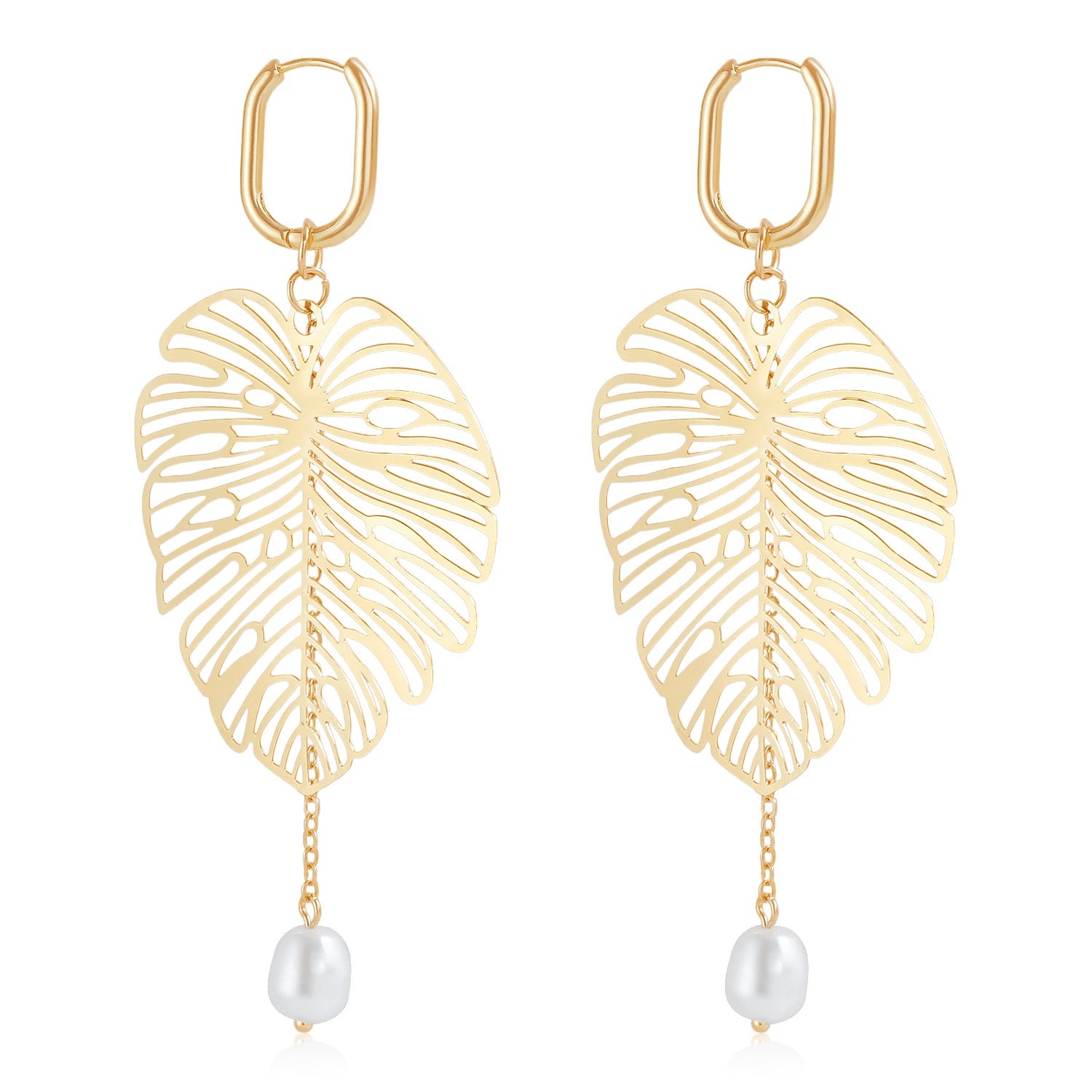 Vintage Leaf Pearl Tassel Earrings