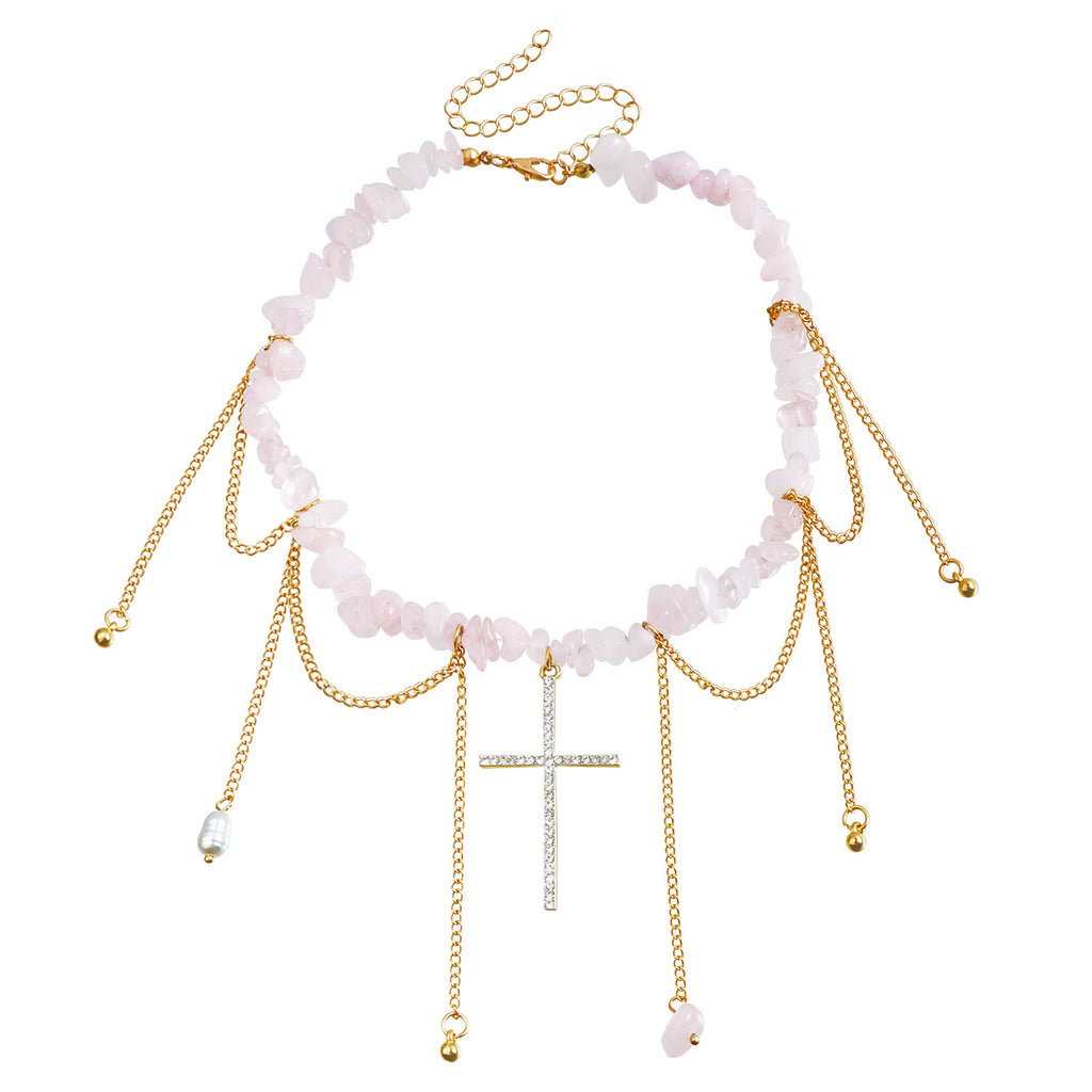 Vintage Rose Quartz Cross Necklace