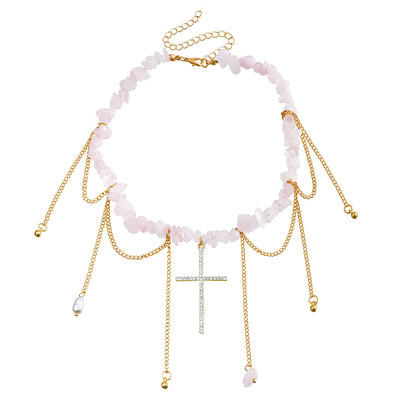 Vintage Rose Quartz Cross Necklace