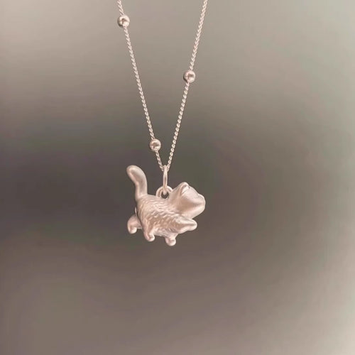 3D Sterling Silver Proud Cat Necklace