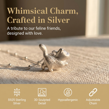 3D Sterling Silver Proud Cat Necklace