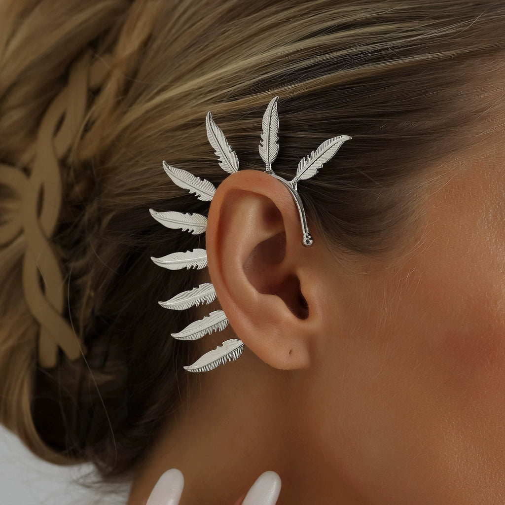 Metal Feather Earcuff Earrings