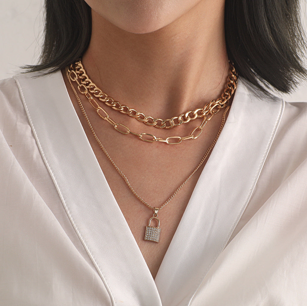 Full Diamond Lock Pendant Necklace