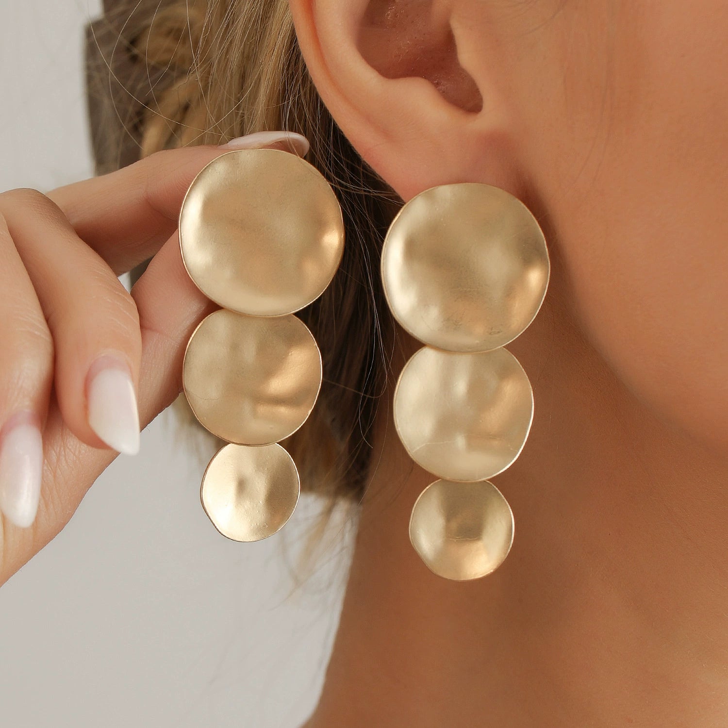 Triple-Layer Hammered Geometric Disc Studs