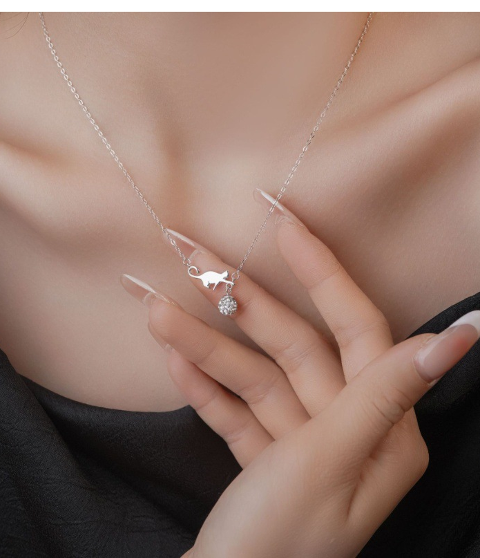 Cat Playing with Ball Silver Necklace | Cat Lover Gift