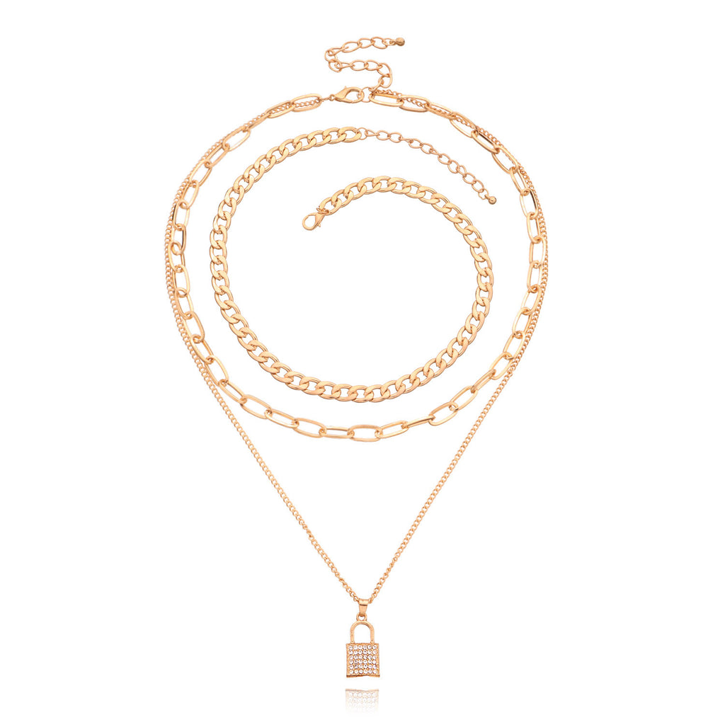 Full Diamond Lock Pendant Necklace