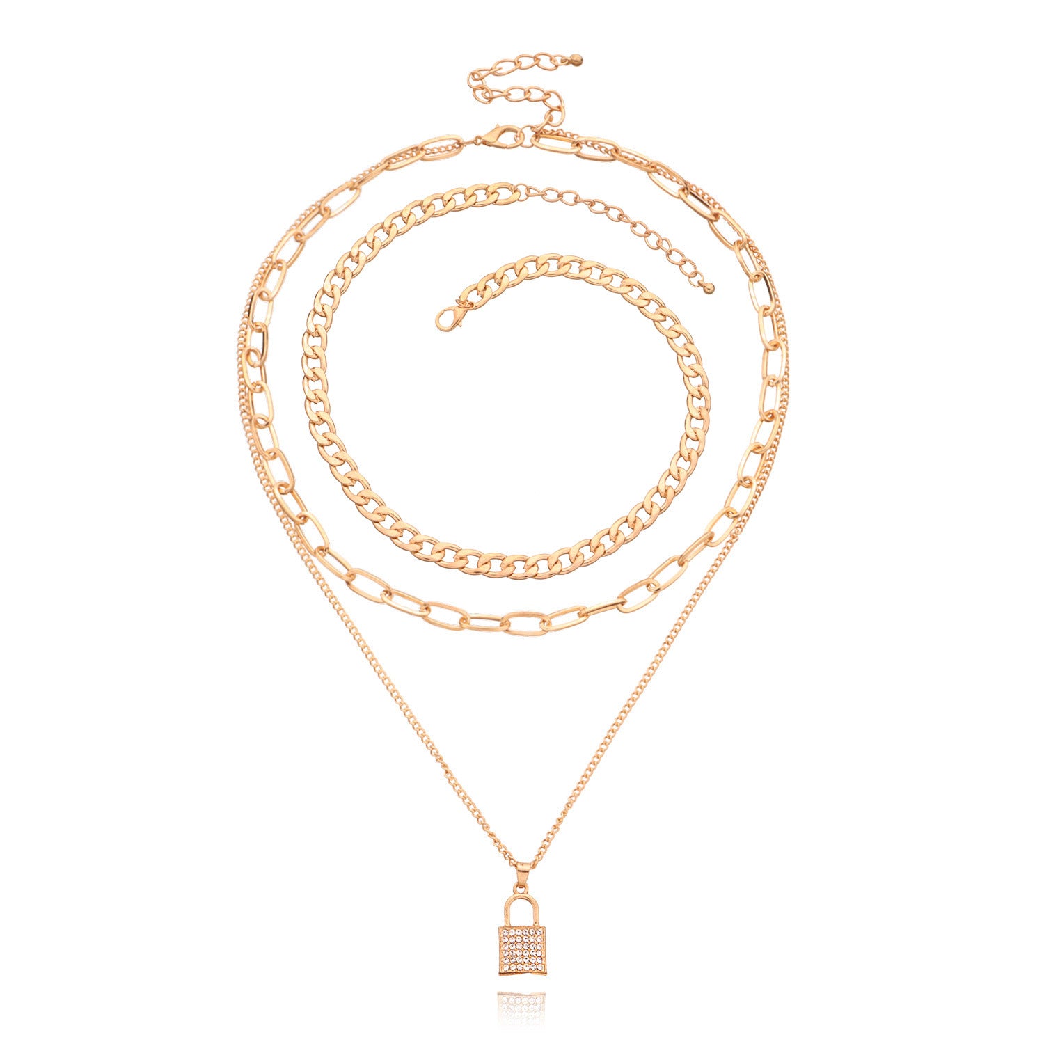 Full Diamond Lock Pendant Necklace